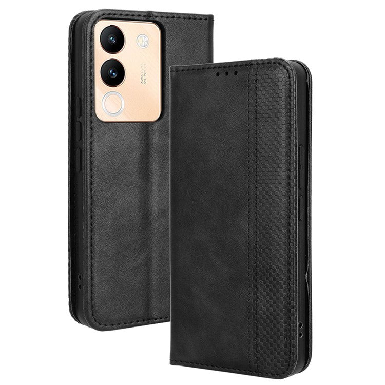 For vivo V29e (Global) 5G / Y200 (India) 5G Case Retro Phone Cover with Stand Wallet - Black