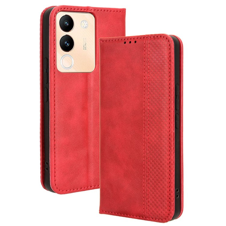 For vivo V29e (Global) 5G / Y200 (India) 5G Case Retro Phone Cover with Stand Wallet - Red