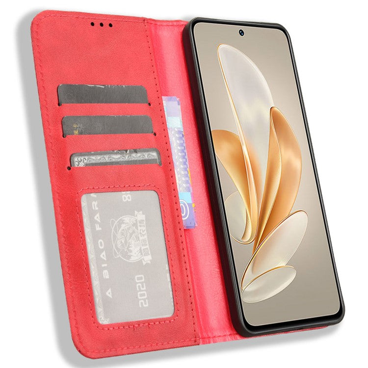 For vivo V29e (Global) 5G / Y200 (India) 5G Case Retro Phone Cover with Stand Wallet - Red