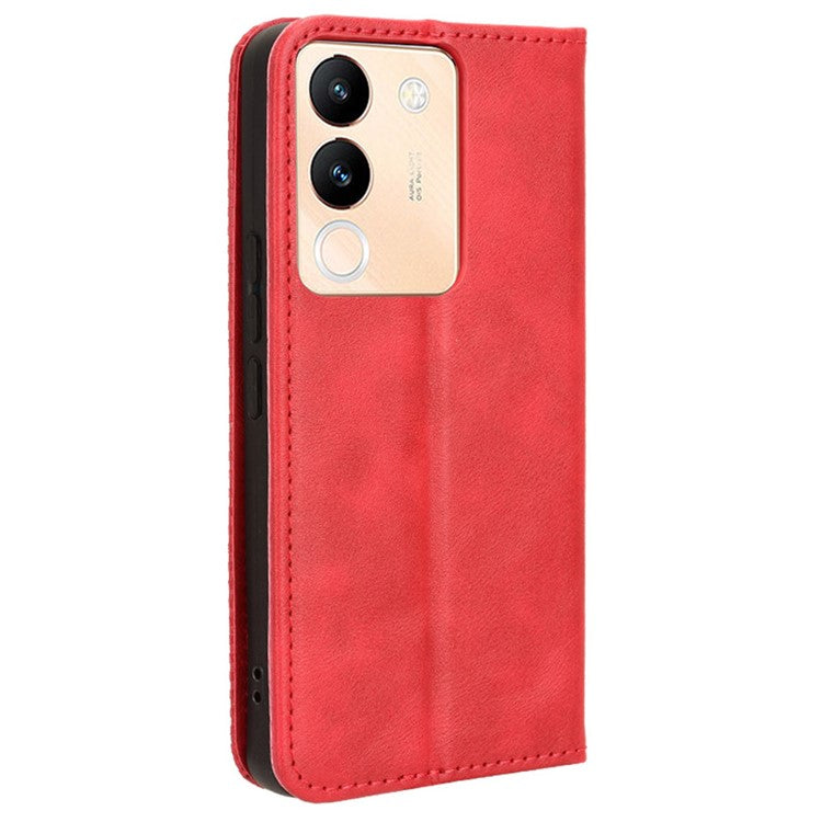 For vivo V29e (Global) 5G / Y200 (India) 5G Case Retro Phone Cover with Stand Wallet - Red