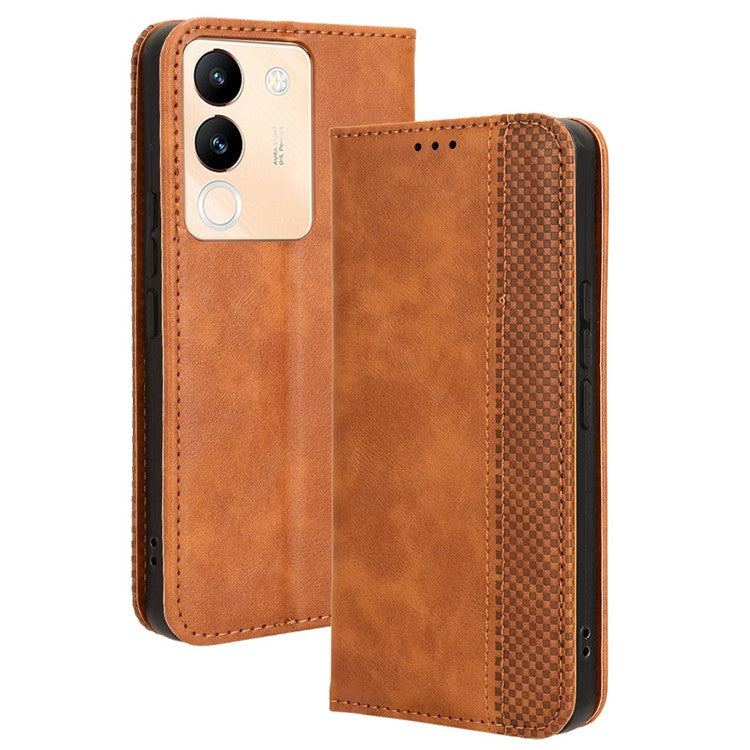 For vivo V29e (Global) 5G / Y200 (India) 5G Case Retro Phone Cover with Stand Wallet - Brown