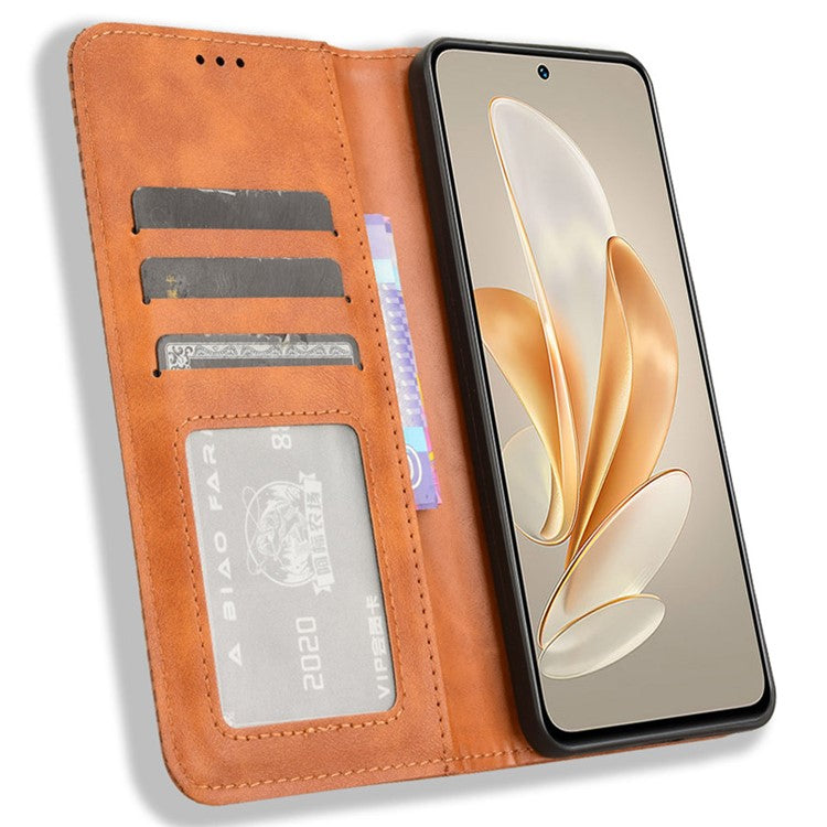 For vivo V29e (Global) 5G / Y200 (India) 5G Case Retro Phone Cover with Stand Wallet - Brown