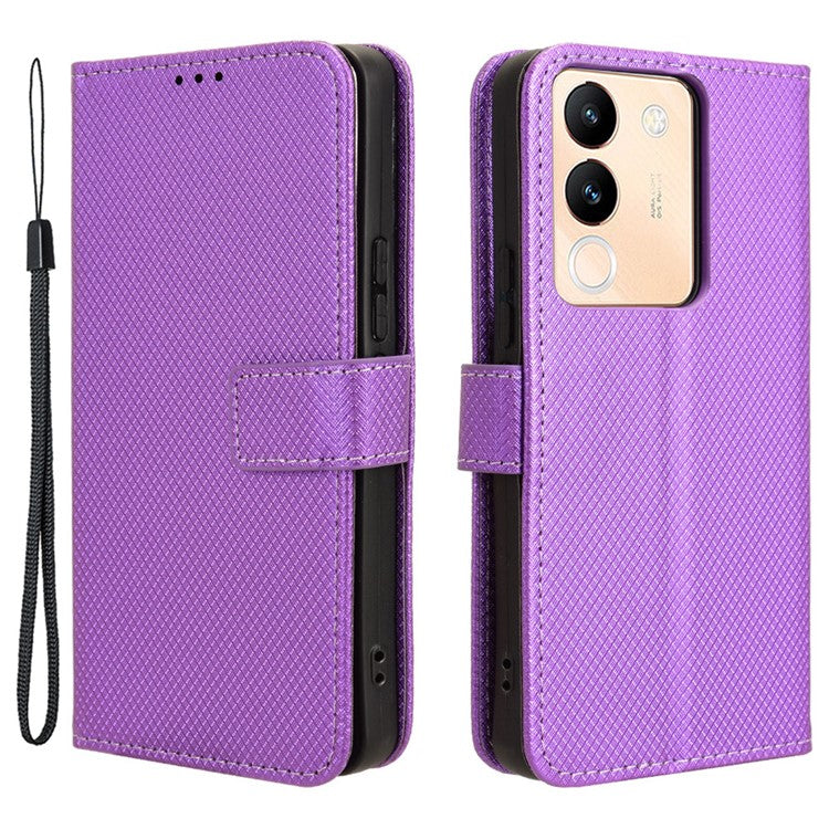 For vivo V29e (Global) 5G / Y200 (India) 5G Case Diamond Texture Leather Cover with Stand Wallet - Purple