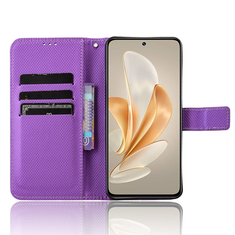 For vivo V29e (Global) 5G / Y200 (India) 5G Case Diamond Texture Leather Cover with Stand Wallet - Purple