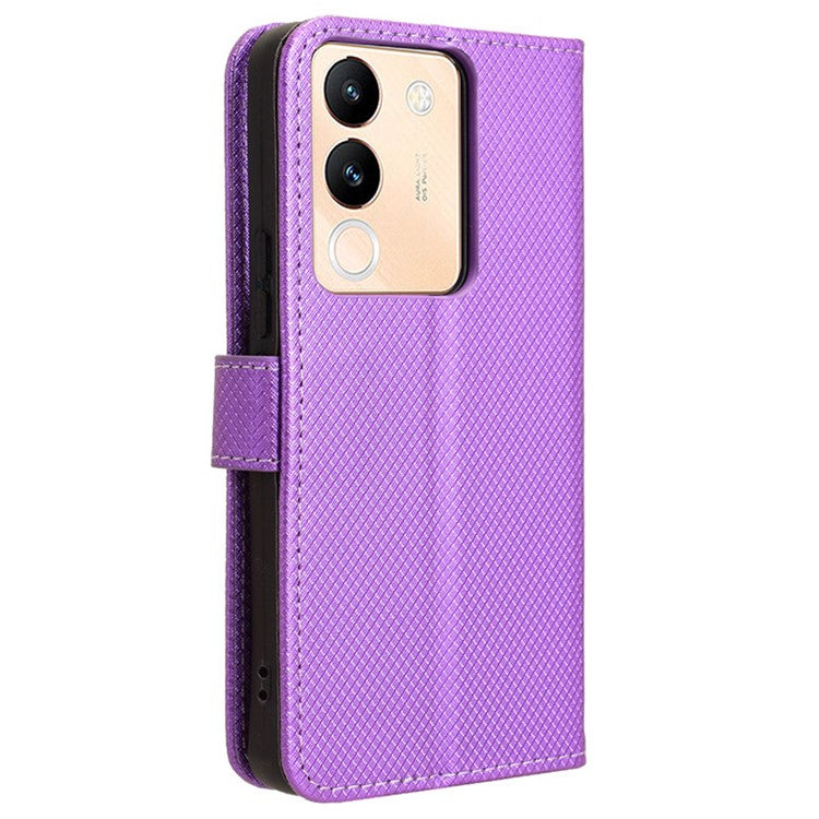 For vivo V29e (Global) 5G / Y200 (India) 5G Case Diamond Texture Leather Cover with Stand Wallet - Purple