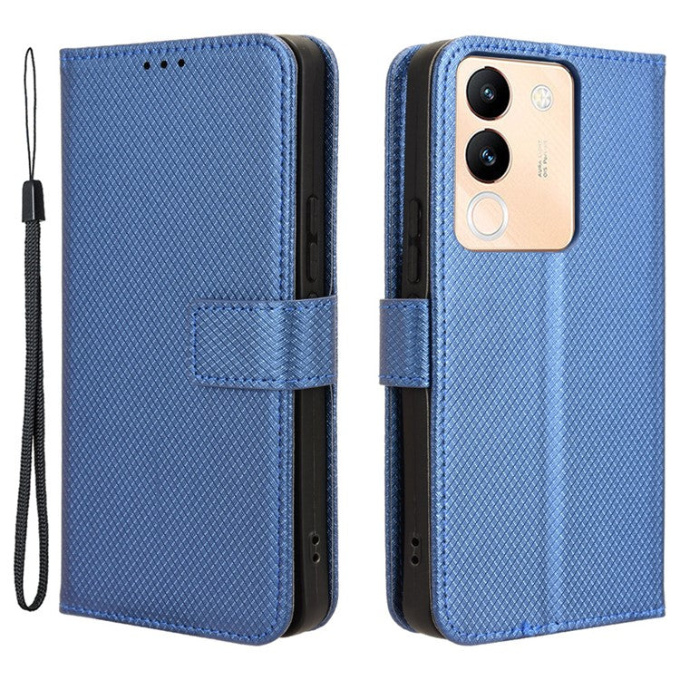 For vivo V29e (Global) 5G / Y200 (India) 5G Case Diamond Texture Leather Cover with Stand Wallet - Blue