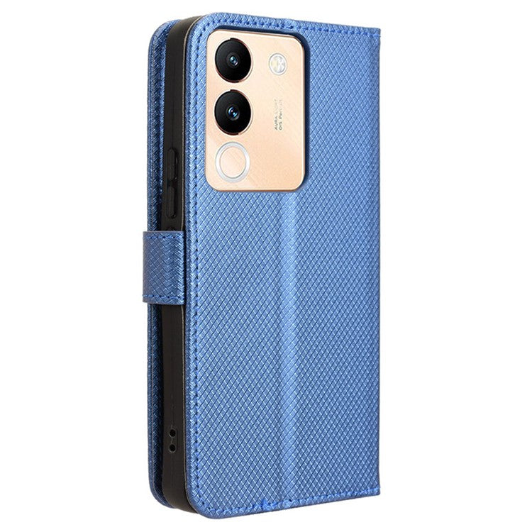 For vivo V29e (Global) 5G / Y200 (India) 5G Case Diamond Texture Leather Cover with Stand Wallet - Blue