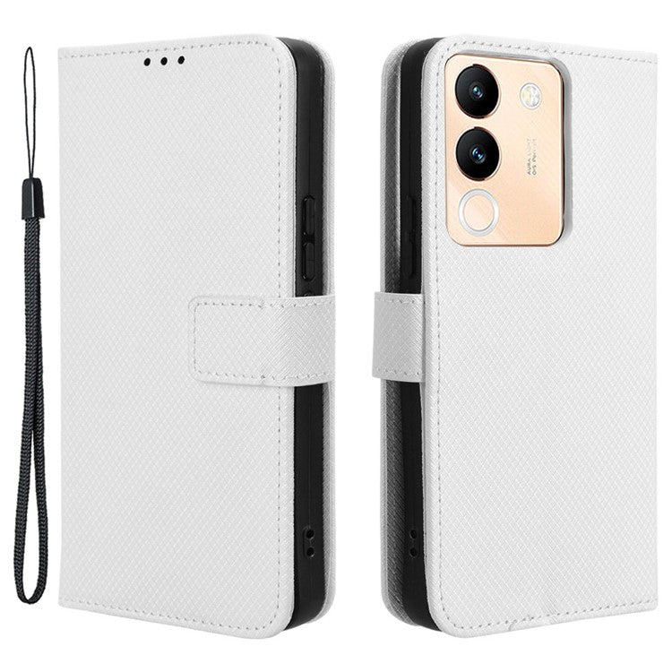 For vivo V29e (Global) 5G / Y200 (India) 5G Case Diamond Texture Leather Cover with Stand Wallet - White