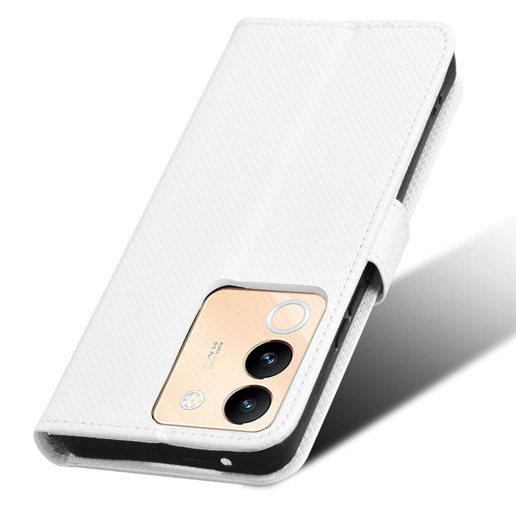 For vivo V29e (Global) 5G / Y200 (India) 5G Case Diamond Texture Leather Cover with Stand Wallet - White