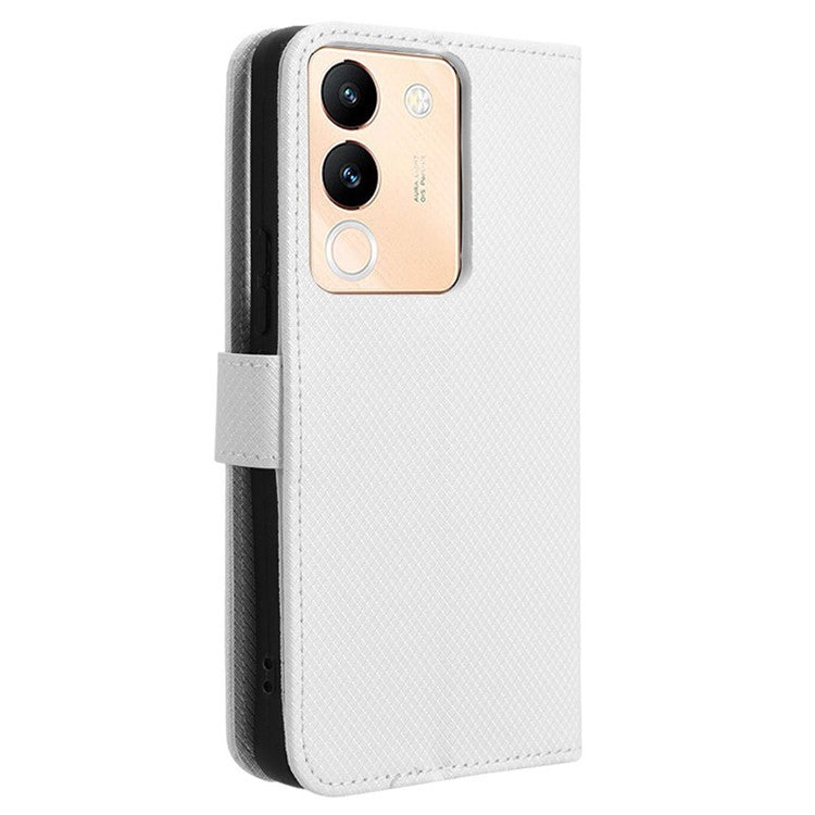 For vivo V29e (Global) 5G / Y200 (India) 5G Case Diamond Texture Leather Cover with Stand Wallet - White