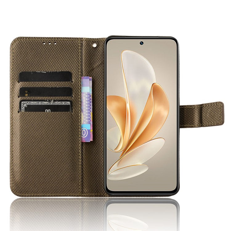 For vivo V29e (Global) 5G / Y200 (India) 5G Case Diamond Texture Leather Cover with Stand Wallet - Brown