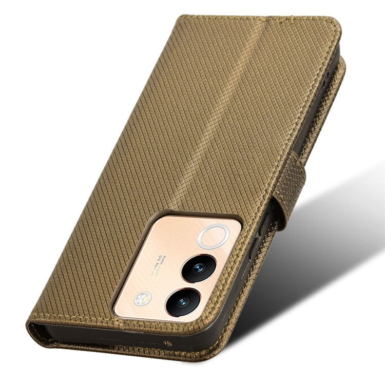 For vivo V29e (Global) 5G / Y200 (India) 5G Case Diamond Texture Leather Cover with Stand Wallet - Brown