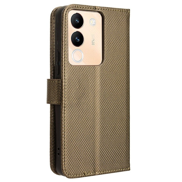 For vivo V29e (Global) 5G / Y200 (India) 5G Case Diamond Texture Leather Cover with Stand Wallet - Brown