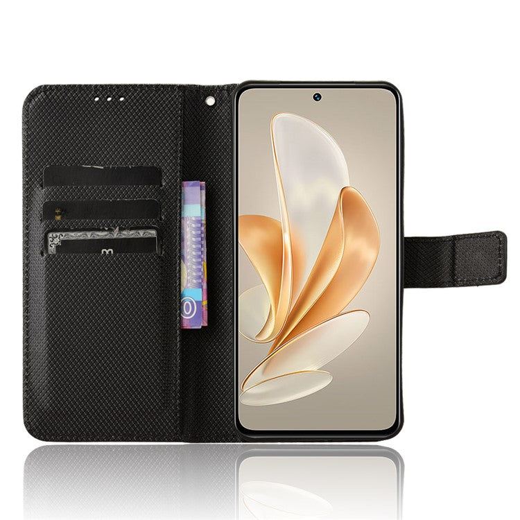 For vivo V29e (Global) 5G / Y200 (India) 5G Case Diamond Texture Leather Cover with Stand Wallet - Black