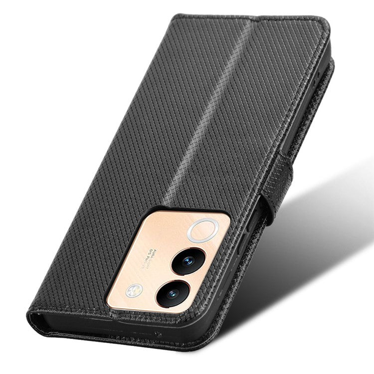 For vivo V29e (Global) 5G / Y200 (India) 5G Case Diamond Texture Leather Cover with Stand Wallet - Black