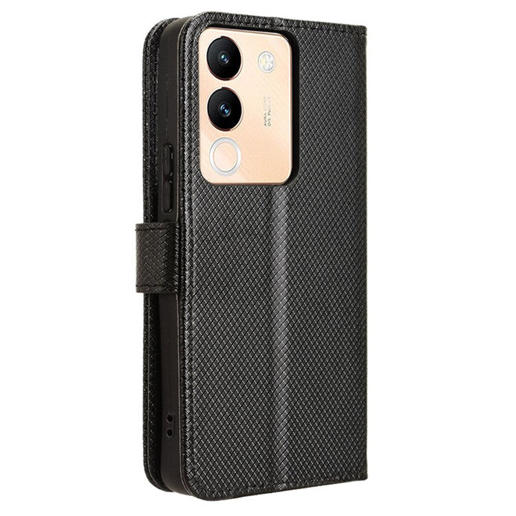 For vivo V29e (Global) 5G / Y200 (India) 5G Case Diamond Texture Leather Cover with Stand Wallet - Black