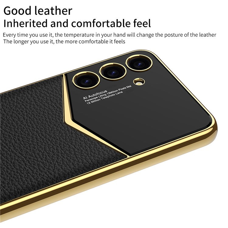 GKK For Samsung Galaxy S24 Cell Phone Cases PU Leather+PC+TPU Electroplating Cover - Carbon Fiber