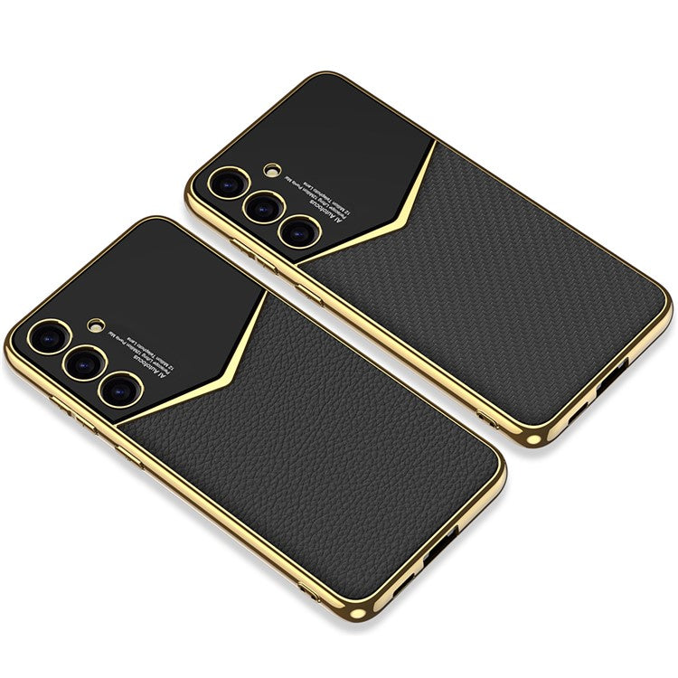 GKK For Samsung Galaxy S24 Cell Phone Cases PU Leather+PC+TPU Electroplating Cover - Carbon Fiber