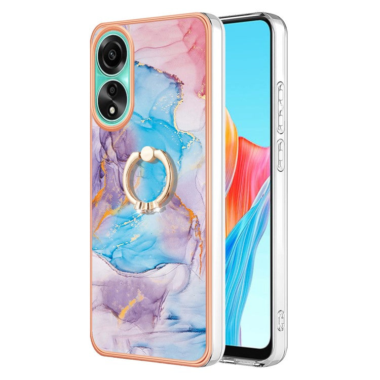 YB IMD Series-6 For Oppo A78 4G Case Marble Pattern Rotary Kickstand Phone TPU Cover - Milky Way Marble Blue