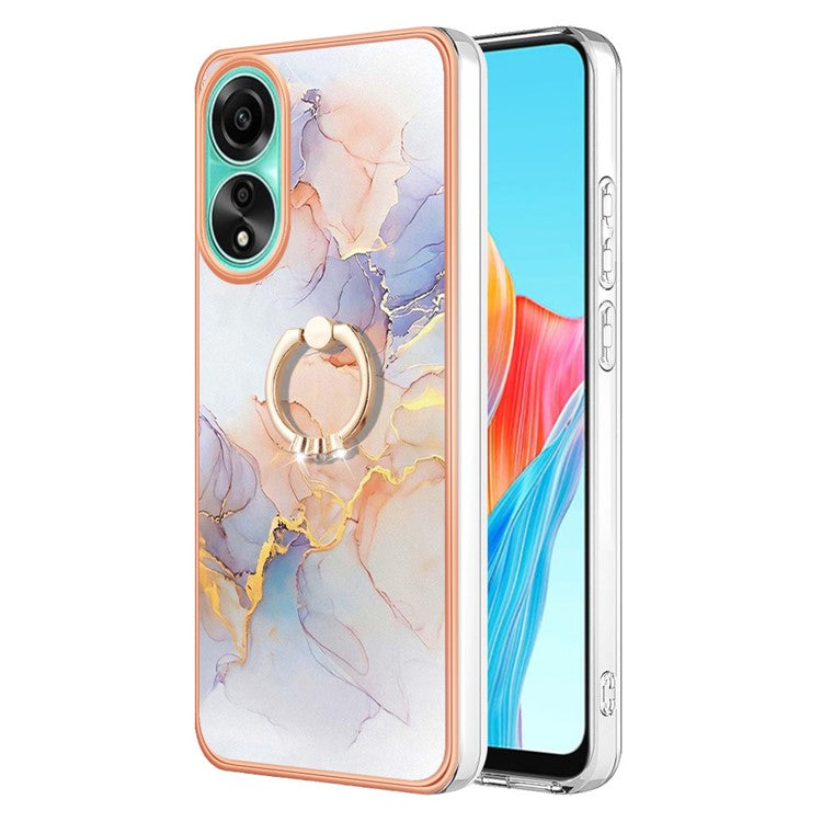 YB IMD Series-6 For Oppo A78 4G Case Marble Pattern Rotary Kickstand Phone TPU Cover - Milky Way Marble White