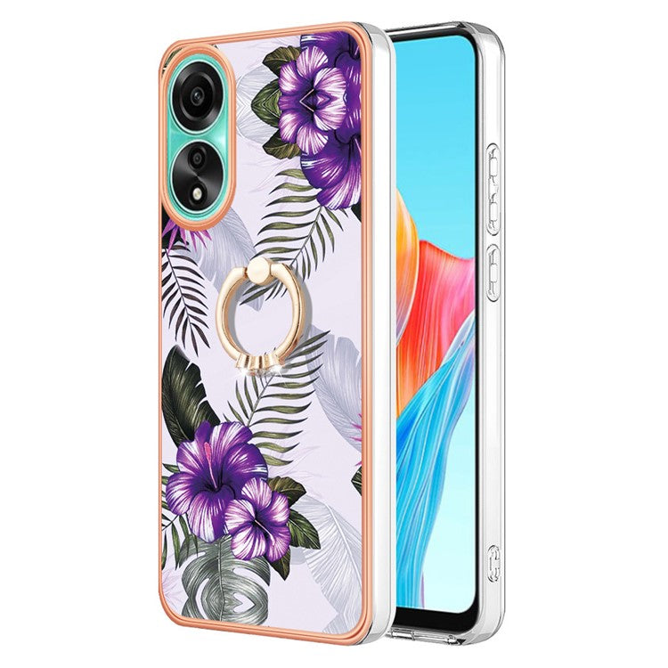 YB IMD Series-6 For Oppo A78 4G Case Marble Pattern Rotary Kickstand Phone TPU Cover - Purple Flowers