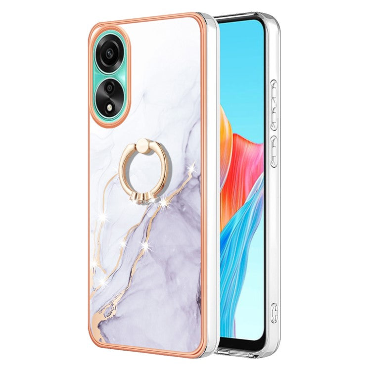 YB IMD Series-10 For Oppo A78 4G Cell Phone Cases IMD Marble Kickstand TPU Shockproof Cover - White 006