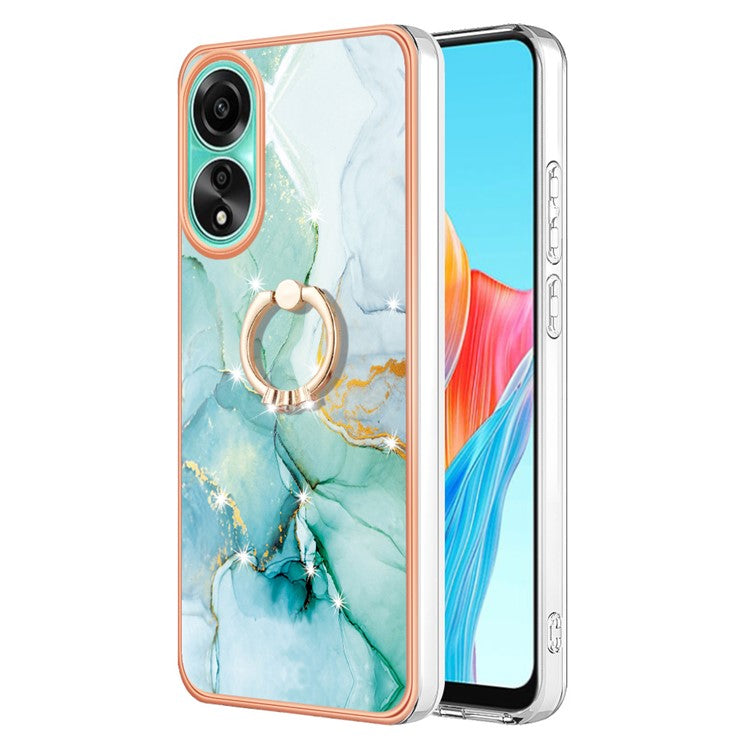 YB IMD Series-10 For Oppo A78 4G Cell Phone Cases IMD Marble Kickstand TPU Shockproof Cover - Green 003