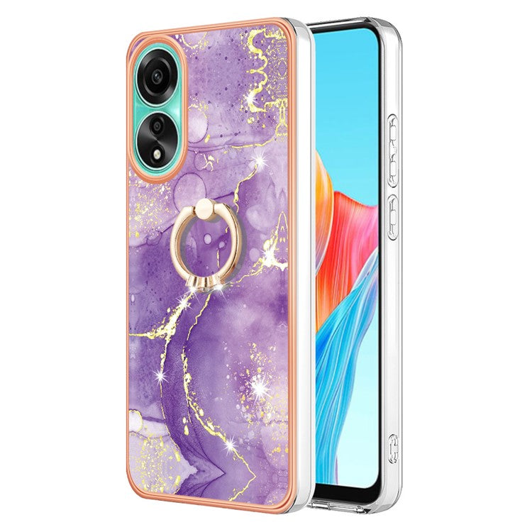 YB IMD Series-10 For Oppo A78 4G Cell Phone Cases IMD Marble Kickstand TPU Shockproof Cover - Purple 002