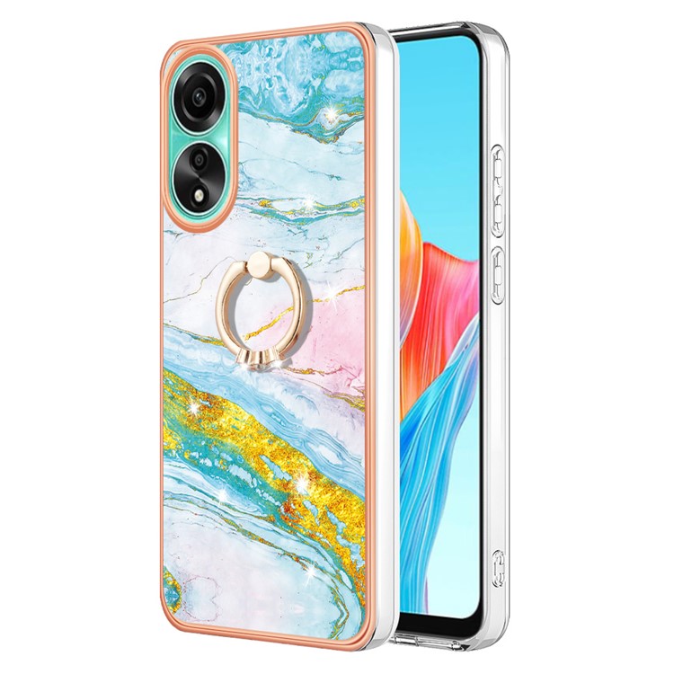 YB IMD Series-10 For Oppo A78 4G Cell Phone Cases IMD Marble Kickstand TPU Shockproof Cover - Green 004