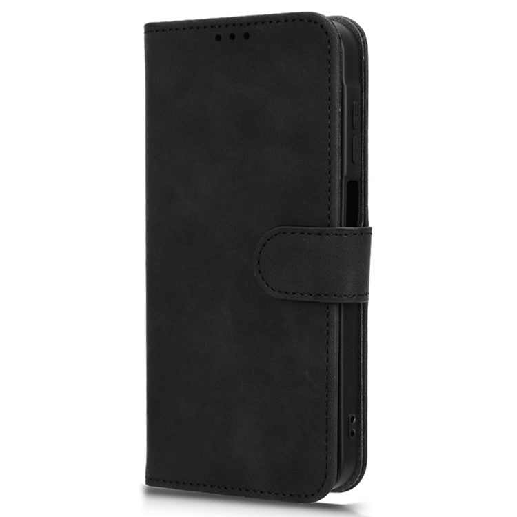 For Samsung Galaxy A15 4G Phone Case TPU+PU Leather Skin-touch Feeling Stand Phone Cover - Black