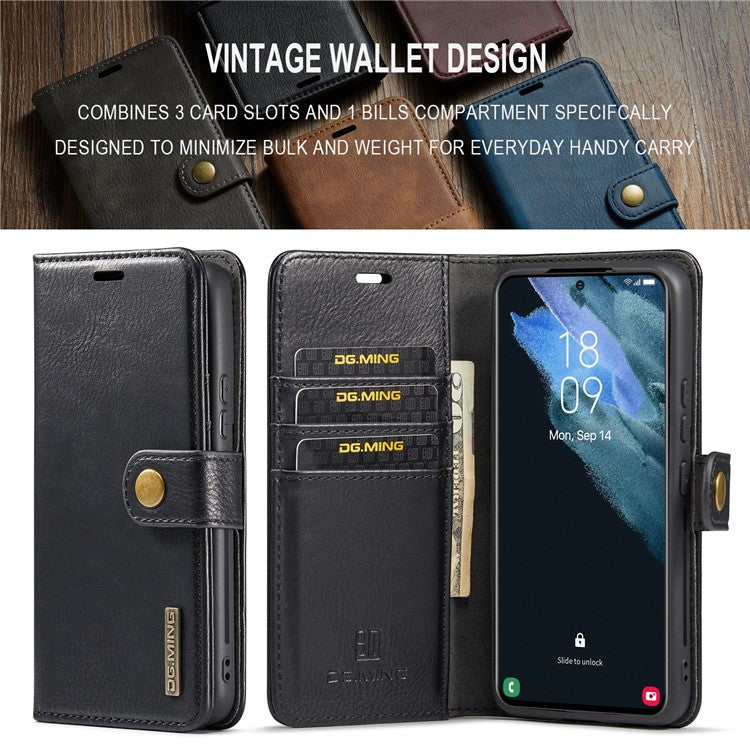 DG.MING for Samsung Galaxy S24 Case Detachable 2-in-1 Split Leather Phone Cover - Black