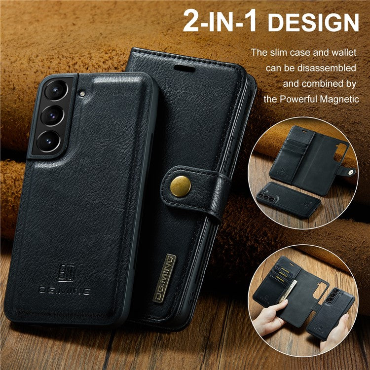 DG.MING for Samsung Galaxy S24 Case Detachable 2-in-1 Split Leather Phone Cover - Black