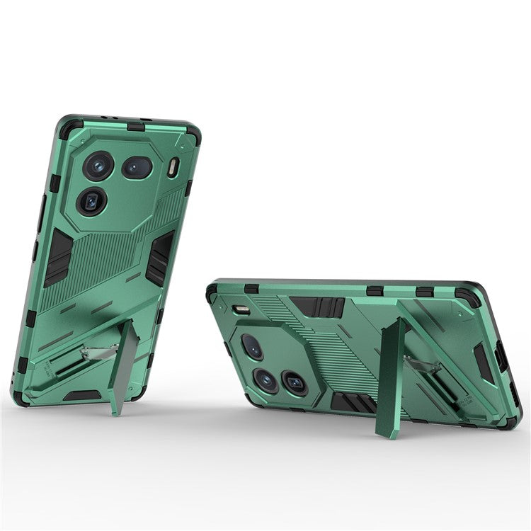 For vivo iQOO 12 Pro 5G Cell Phone Cases Anti-fall Invisible Kickstand PC+TPU Back Shell - Green