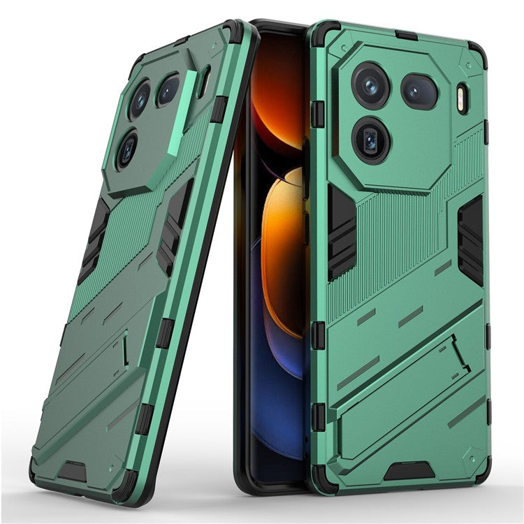 For vivo iQOO 12 Pro 5G Cell Phone Cases Anti-fall Invisible Kickstand PC+TPU Back Shell - Green