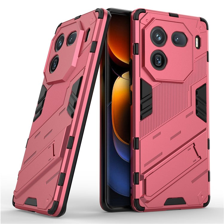 For vivo iQOO 12 Pro 5G Cell Phone Cases Anti-fall Invisible Kickstand PC+TPU Back Shell - Rose