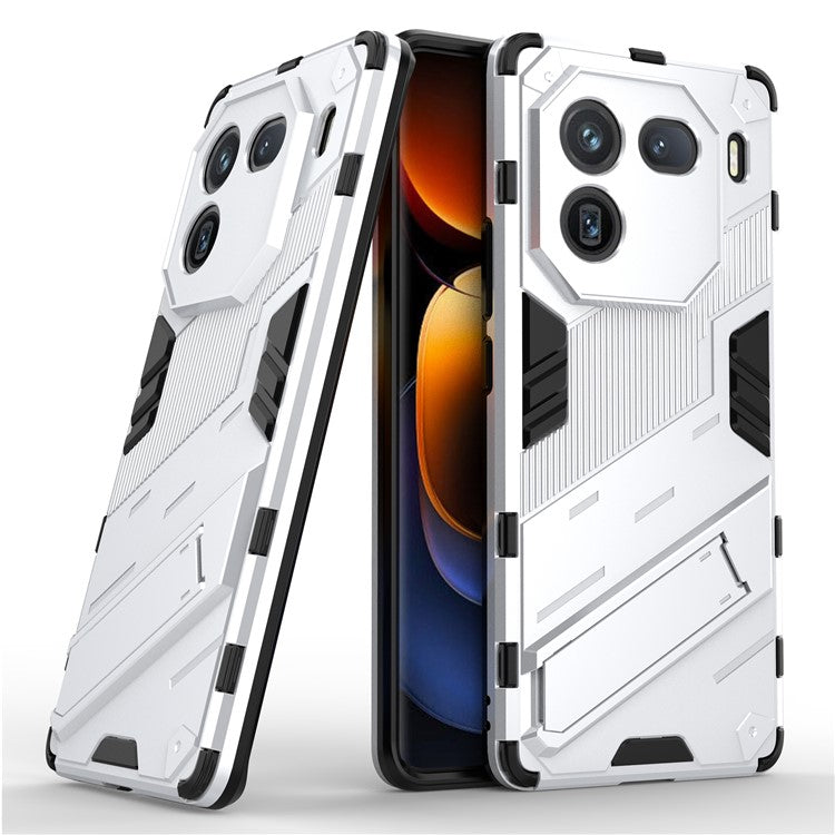 For vivo iQOO 12 Pro 5G Cell Phone Cases Anti-fall Invisible Kickstand PC+TPU Back Shell - White