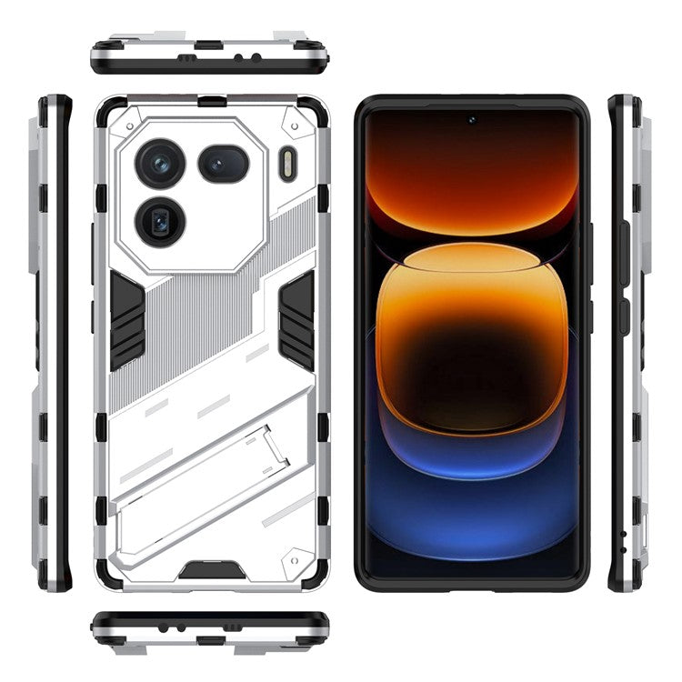 For vivo iQOO 12 Pro 5G Cell Phone Cases Anti-fall Invisible Kickstand PC+TPU Back Shell - White