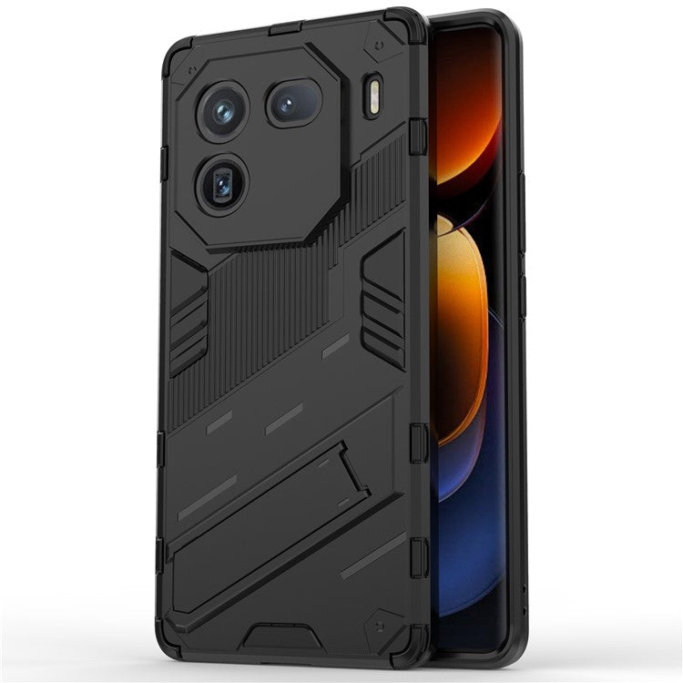 For vivo iQOO 12 Pro 5G Cell Phone Cases Anti-fall Invisible Kickstand PC+TPU Back Shell - Black