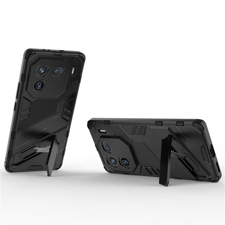 For vivo iQOO 12 Pro 5G Cell Phone Cases Anti-fall Invisible Kickstand PC+TPU Back Shell - Black