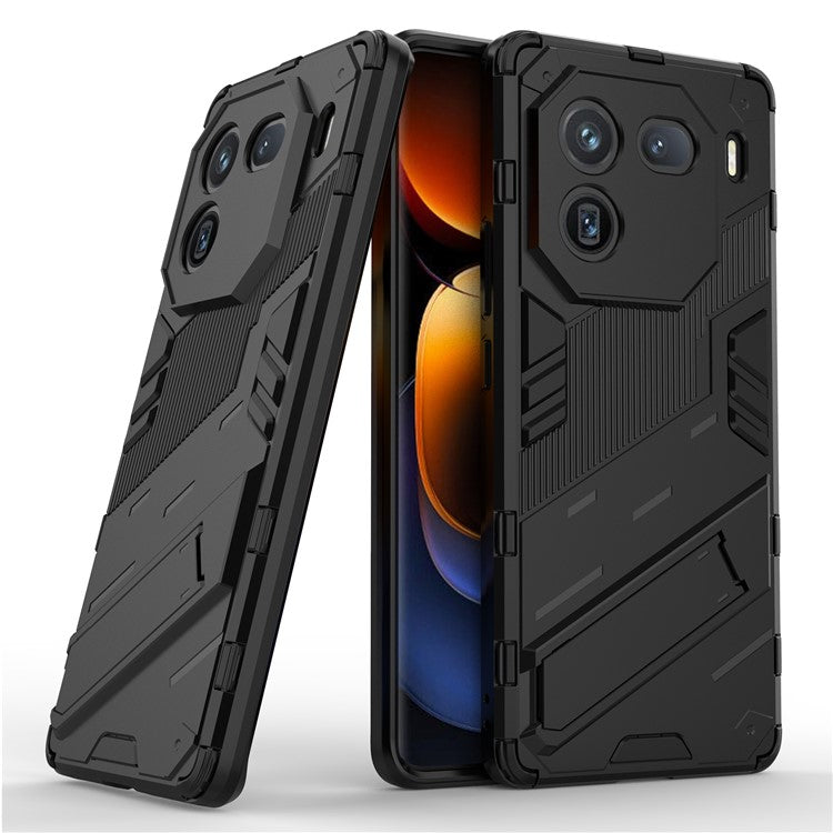 For vivo iQOO 12 Pro 5G Cell Phone Cases Anti-fall Invisible Kickstand PC+TPU Back Shell - Black