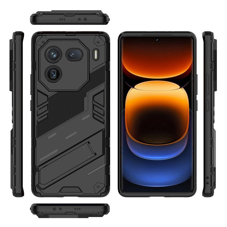 For vivo iQOO 12 Pro 5G Cell Phone Cases Anti-fall Invisible Kickstand PC+TPU Back Shell - Black