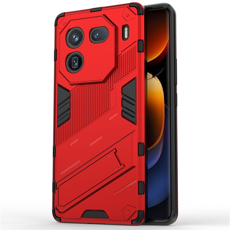 For vivo iQOO 12 Pro 5G Cell Phone Cases Anti-fall Invisible Kickstand PC+TPU Back Shell - Red