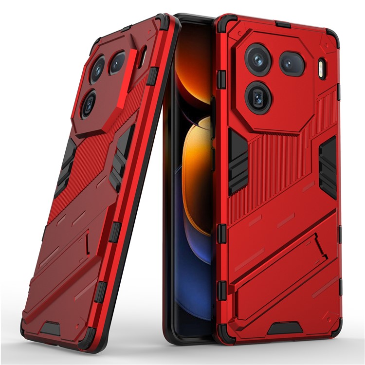 For vivo iQOO 12 Pro 5G Cell Phone Cases Anti-fall Invisible Kickstand PC+TPU Back Shell - Red