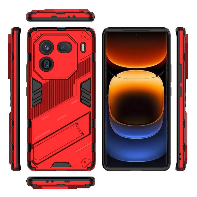 For vivo iQOO 12 Pro 5G Cell Phone Cases Anti-fall Invisible Kickstand PC+TPU Back Shell - Red