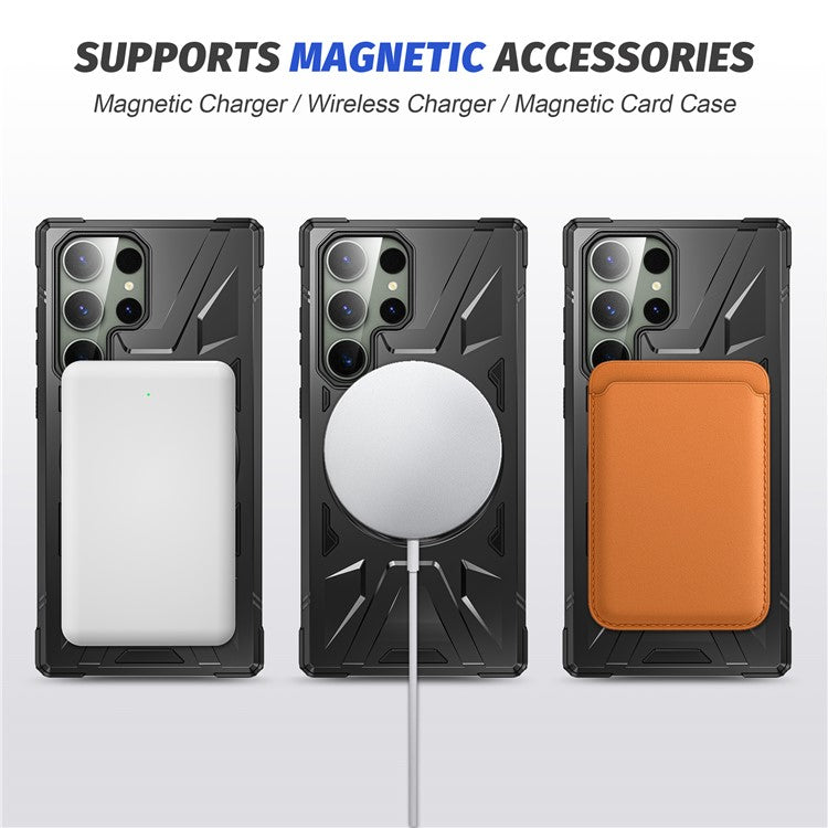 For Samsung Galaxy S24 Ultra Case TPU+PC Rotary Kickstand Phone Back Cover - Black