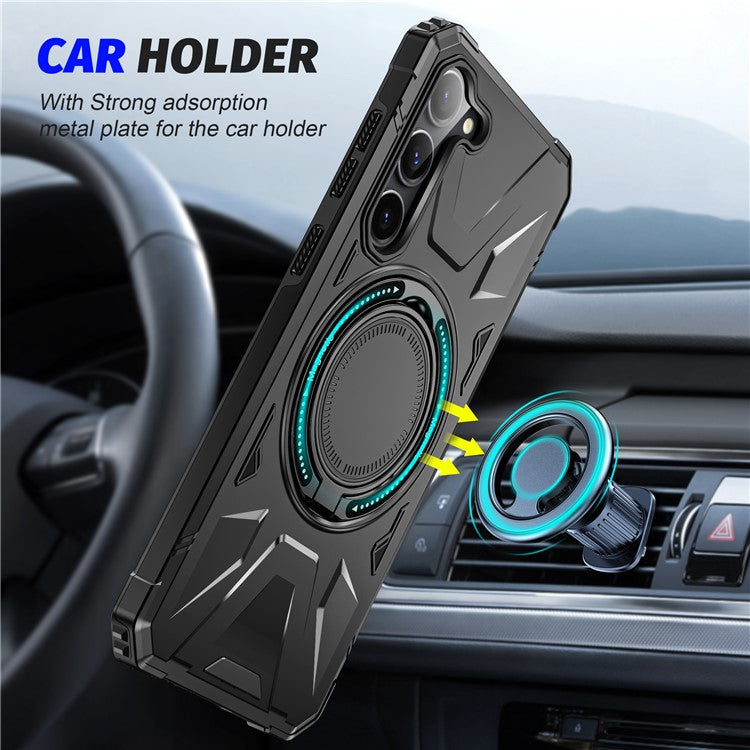 For Samsung Galaxy S25 / S24 Magnetic Case TPU+PC Protective Cover with Ring Kickstand - Black