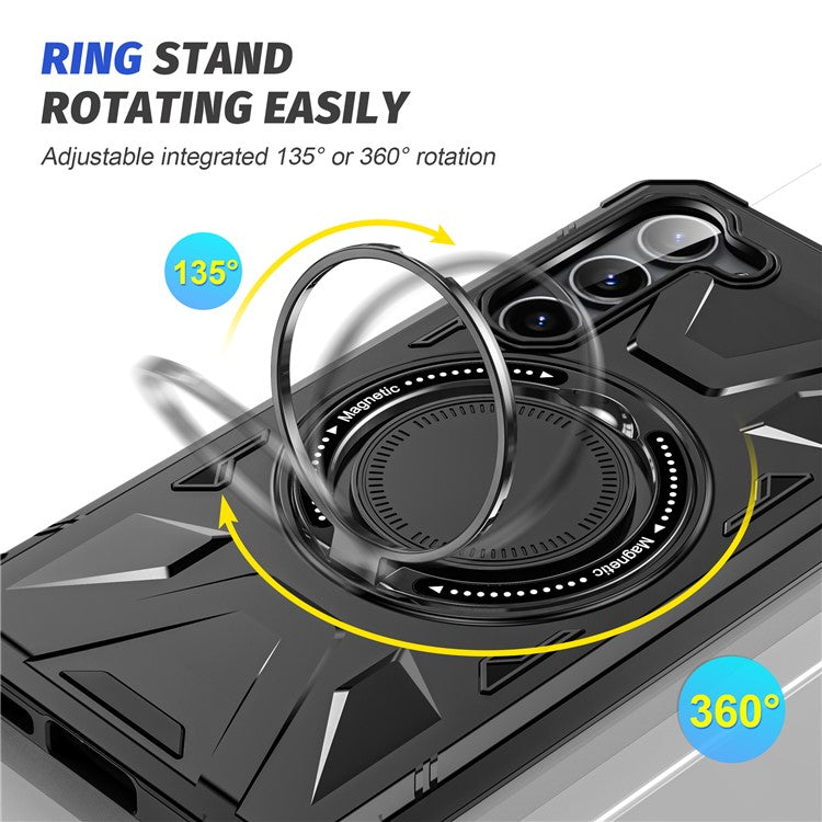 For Samsung Galaxy S25 / S24 Magnetic Case TPU+PC Protective Cover with Ring Kickstand - Black