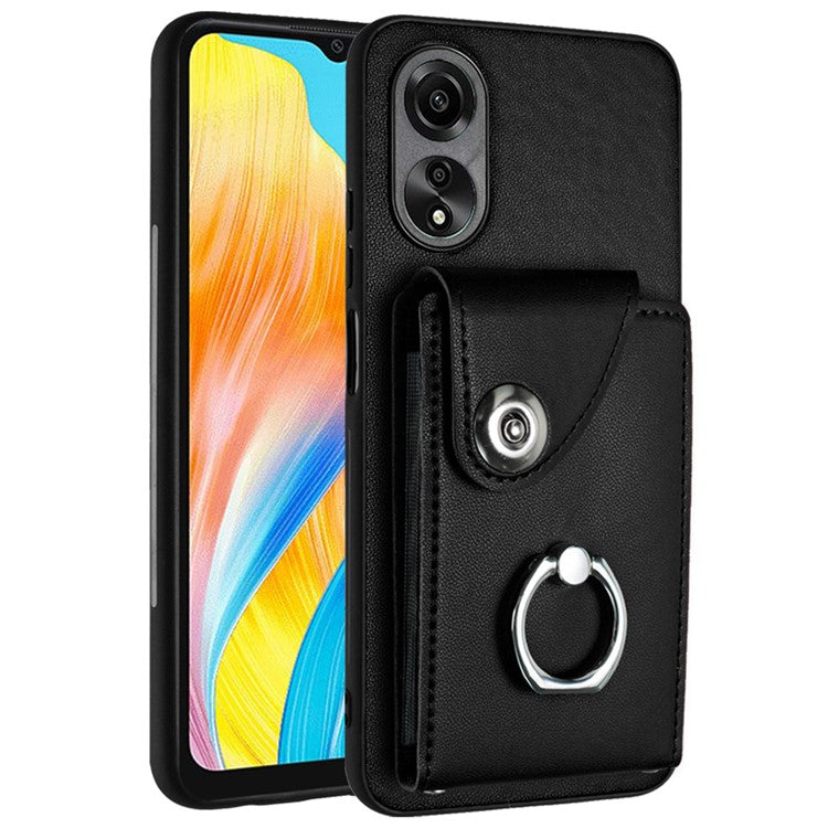 YB Leather Coating Series-7 for Oppo A38 4G / A18 4G Kickstand Case Card Holder Phone Back Cover - Black