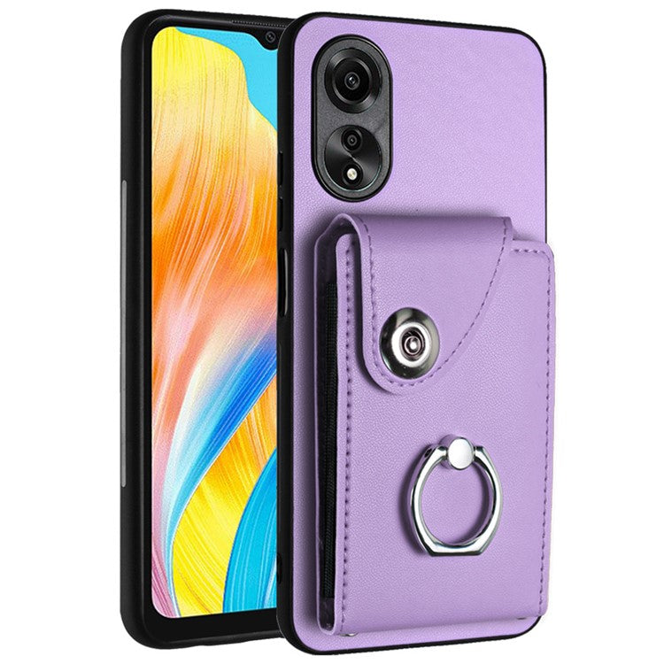 YB Leather Coating Series-7 for Oppo A38 4G / A18 4G Kickstand Case Card Holder Phone Back Cover - Purple