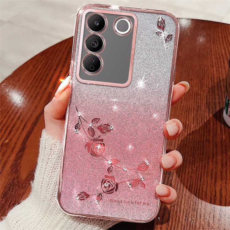 KADEM For vivo V29e (Global) 5G / Y200 4G Cell Phone Case Flower Pattern TPU Back Cover - Rose Gold